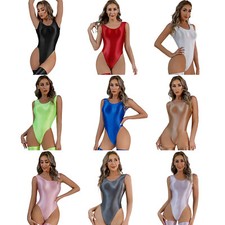Women Bodysuit Gym Jumpsuit Slim Fit Swimsuit Beach Catsuit Yoga Swimwear Shiny
