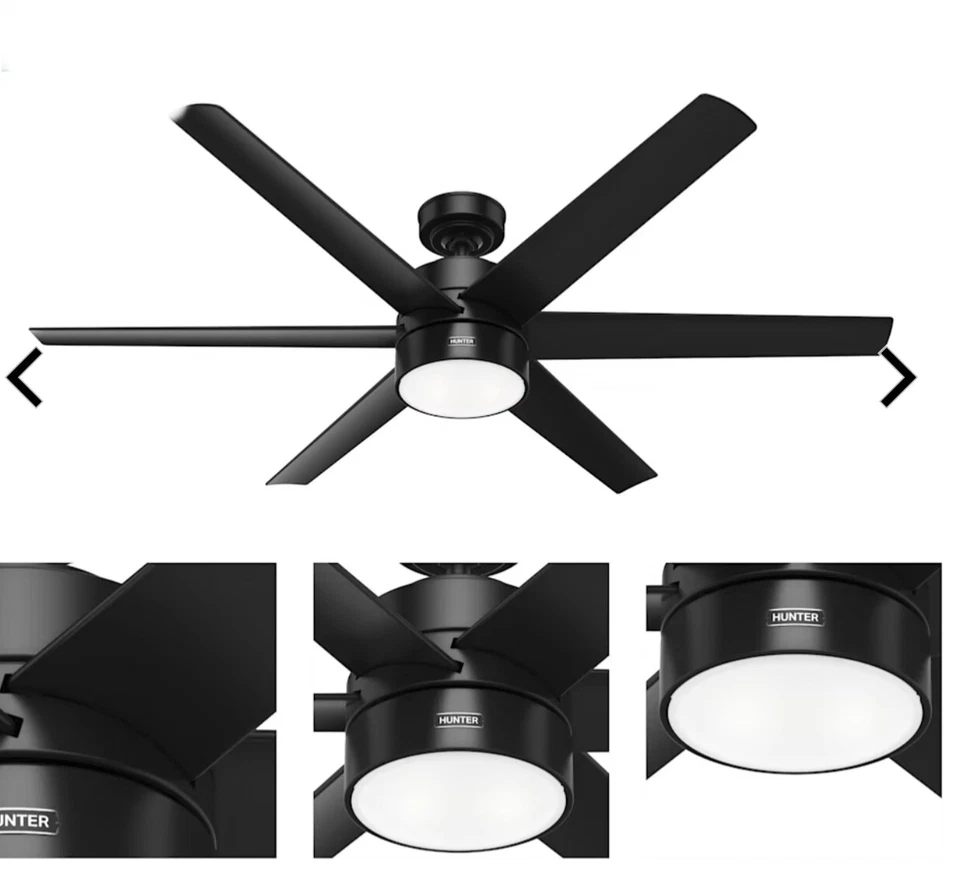 Hunter 60" Matte Black 6 Blade Outdoor Damp LED Wall Remote Ceiling Fan - Image 2 of 2