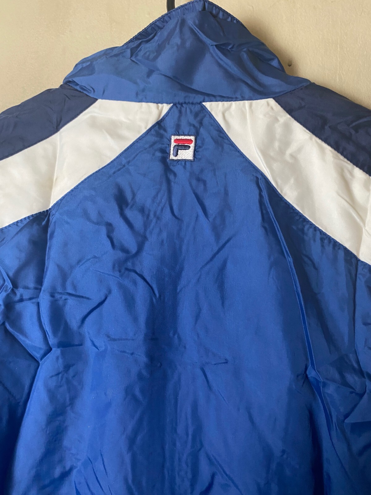 Giacca a vento uomo Fila vintage anni 90 blu bianco full zip colletto fascia TG M