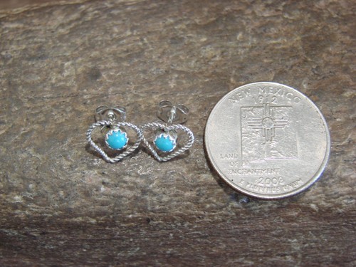 Native American Sterling Silver Turquoise Heart Post Earrings - Pablito - 第 3/4 張圖片