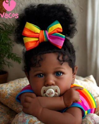 20'' Reborn Baby Doll Sasha Black Girl Soft Vinyl Lifelike Toy in Rainbow Outfit