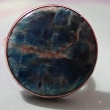 Size 11 Natural Round Neon Blue Apatite Ring 925 Sterling Silver Adjustable