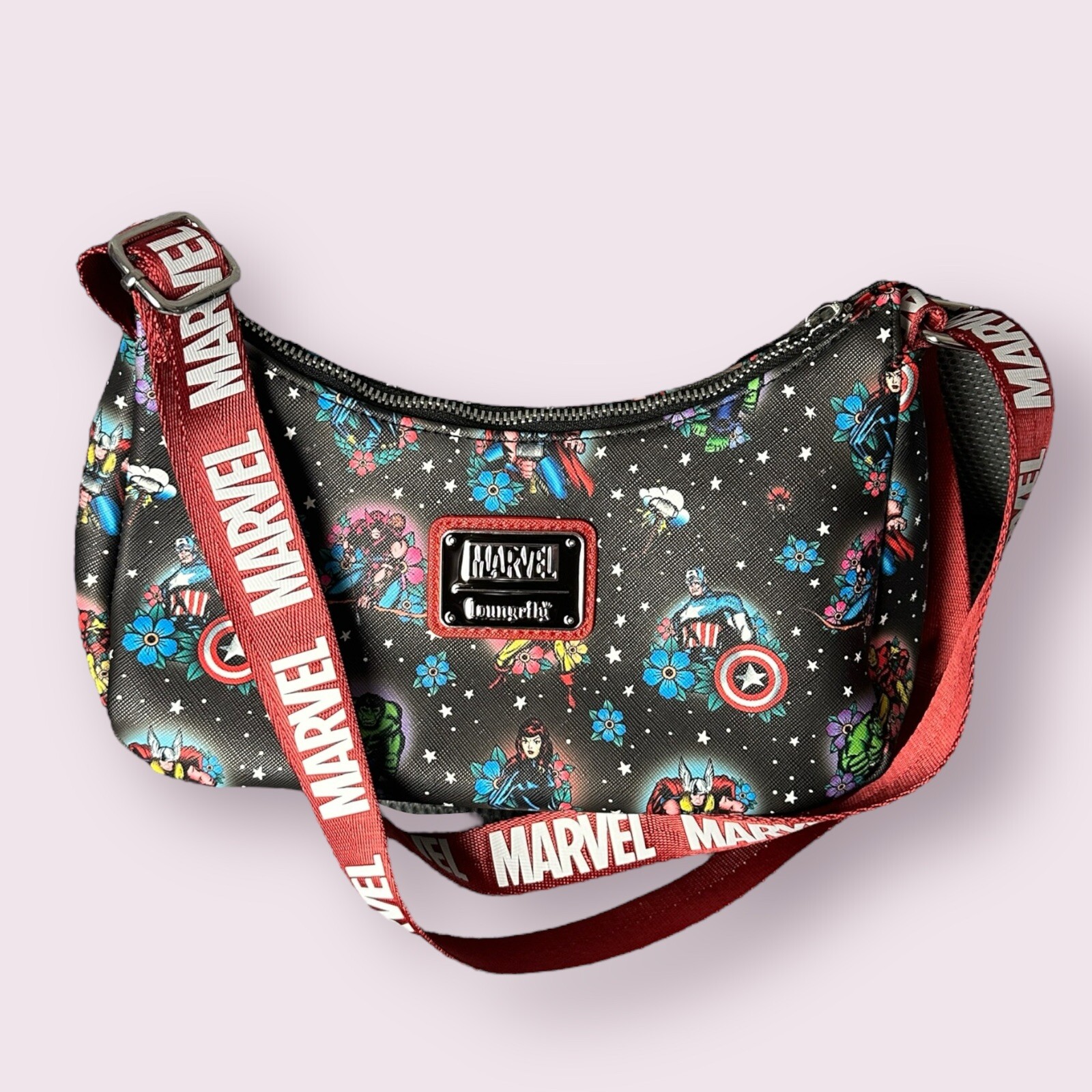 Loungefly Marvel Comics Avengers Floral Tattoo Faux Leather Cross/Shoulder Bag