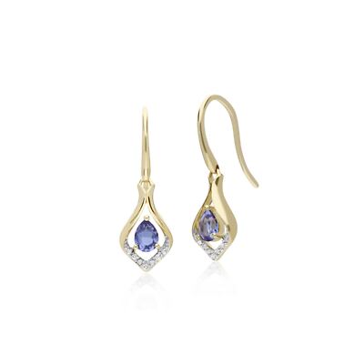 Gemondo Tropfen-Ohrringe mit Tansanit-Perle & Diamant-Halo in 9 Karat Gelbgold