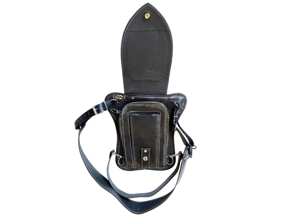 Biker bag Motorcycle Black leather bag Leg Handmade hip bag Skull - Image 3 of 4