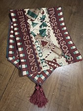 Christmas 6  Table Runner Tassels Heavyweight Seasons Greetings Gingerbread EUC