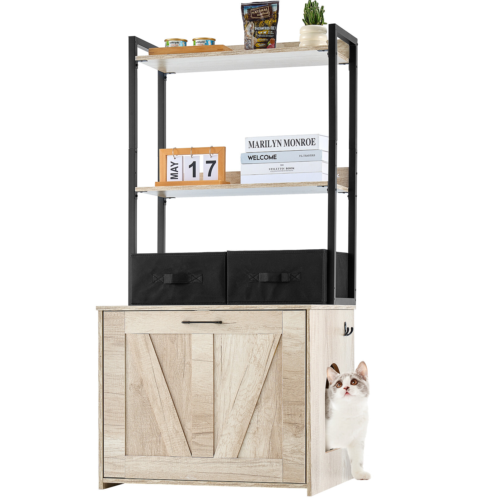 Mobile Copri-Lettiera VEVOR 127cm con 2 Cesti e 2 Ripiani Legno