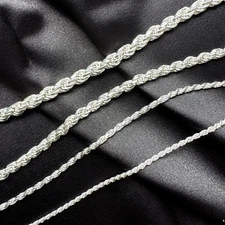 925 Sterling Silver Solid Italian Rope Chain Necklace, Diamond Twist over Chain