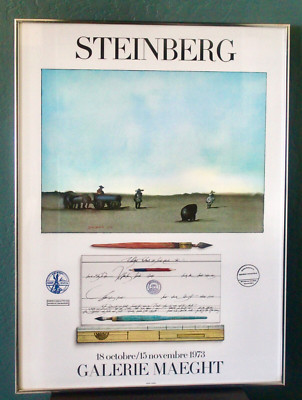 Vintage Saul Steinberg Art Poster 1973 Galerie Maeght Arte Paris 31''x23'' Framed