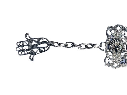 Vintage Algerian Silver Panel Linked Bracelet Hamsa with Star and Crescent Mark - Picture 3 of 6