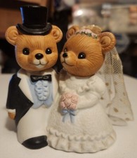 Vtg Homco Wedding Bears 1424 Bride  Groom Ceramic Porcelain Cake Topper