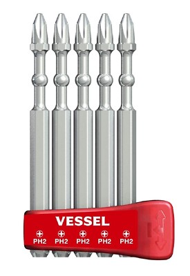 Vessel JIS Impact Bit Set 3-1/2'' 5pc Like Phillips PH2 w Magnetizer Holder HRC62