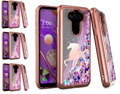 Lg K31 Rebel Phone Case Tempered Glass Liquid Motion Glitter Cover