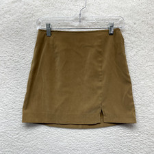 90s Y2K Vintage Mini Skirt 4 26 Small Tan Faux Suede Thigh Slit High Waisted