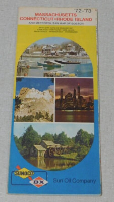 1972/73 Sunoco DX oil company gas station map Massachusetts Connecticut Rhode I.
