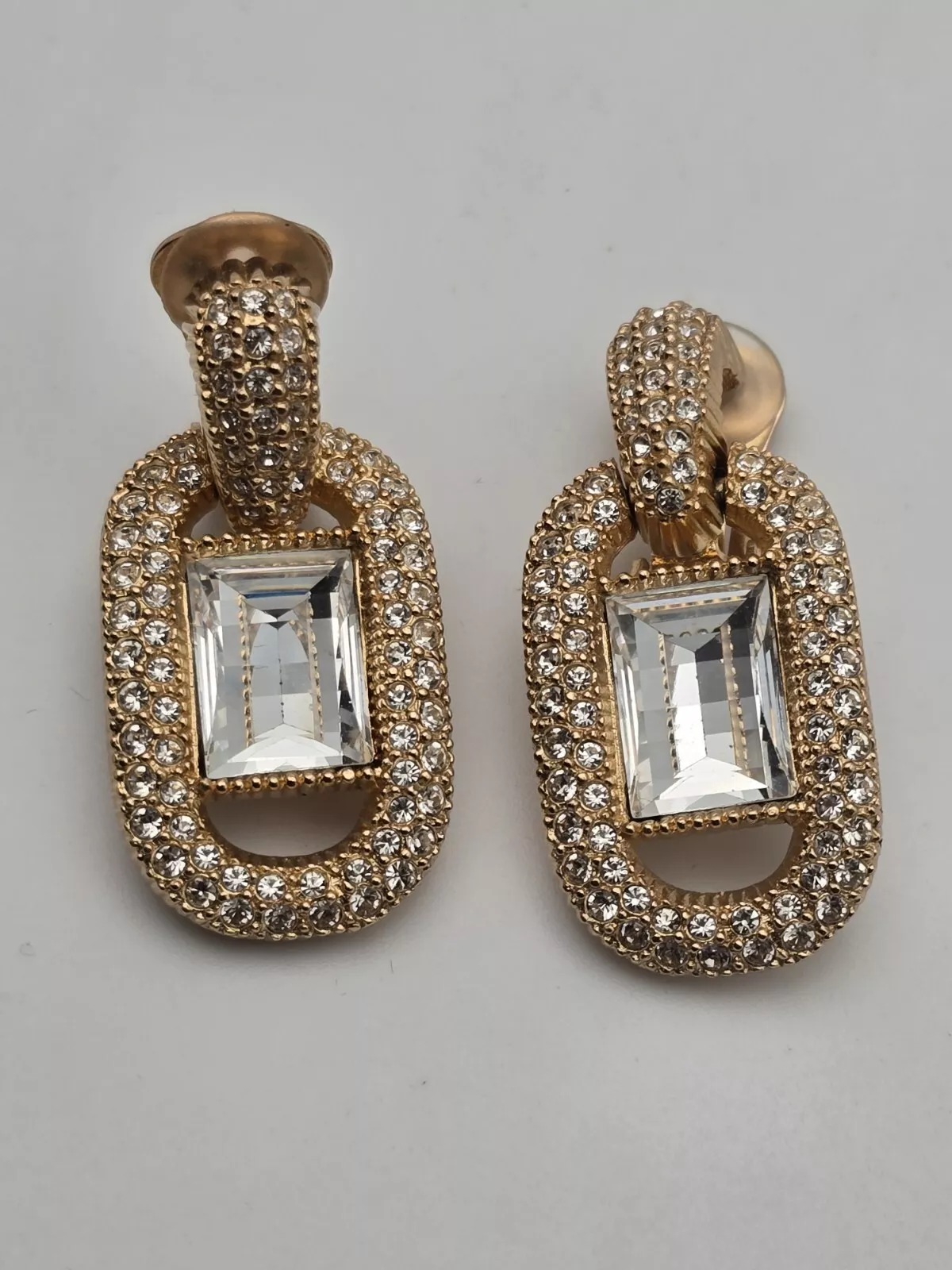 Rare Boucles d'oreilles Christian Dior années 90 strass déclaration avec grand cristal à facettes