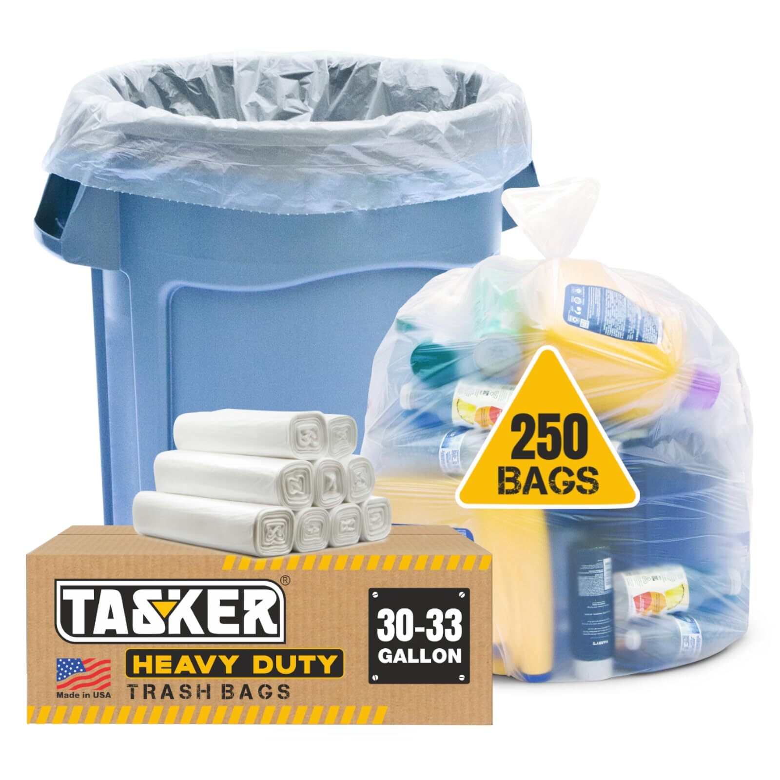 Bolsas de basura transparentes de 30-33 galones de alta resistencia (mega ValuePack 250 bolsas) grandes...