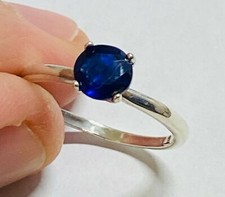 Sterling Silver Genuine Blue Sapphire Ladies Solitaire Ring 1.06 Carats