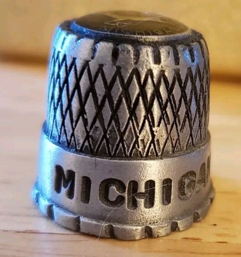 VINTAGE Pewter THIMBLES MICHIGAN FLOWER PLAIN SET OF 3 - Picture 2 of 7