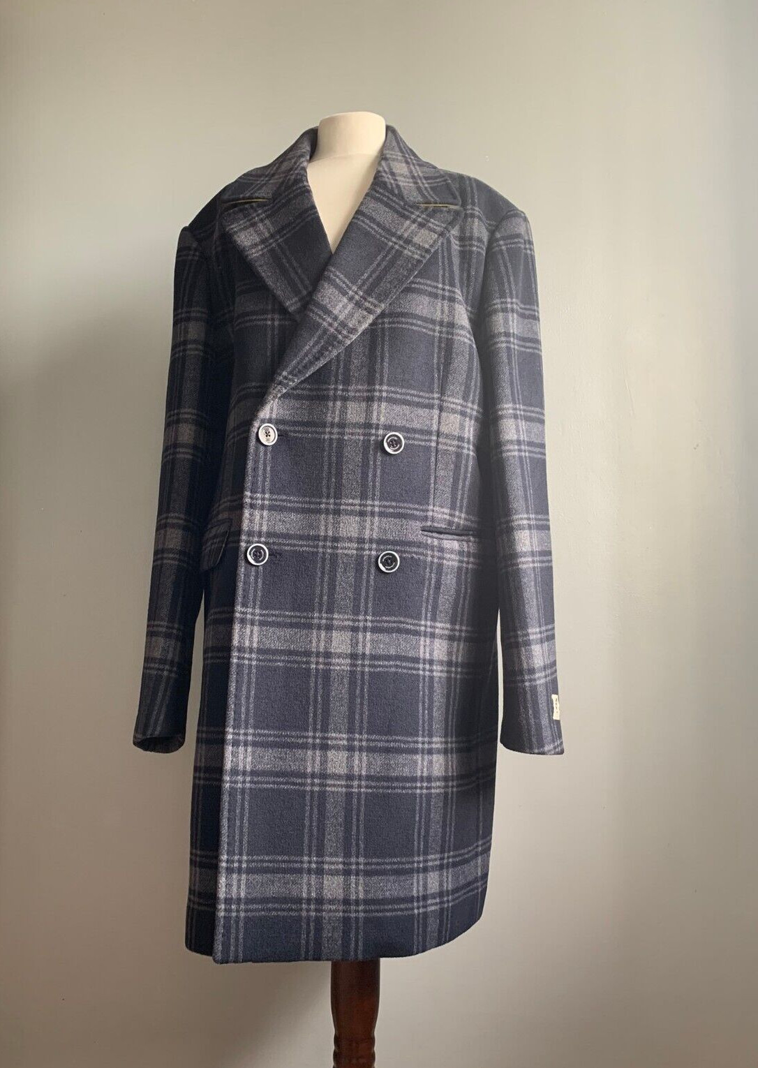 SPITALFIELDS CLOTHING WOOL COAT 38 36 reg long jacket trench over luxury check image 9