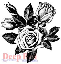 Deep Red Stamps Rose Blooms Rubber Cling Stamp