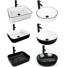 Bathroo Ceramic Vessel Sink Porcelain Basin Bowl Faucet PopUp Drain Combo Modern