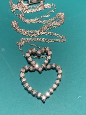 10k Solid White Gold Double Heart Diamond Pendant Necklace 20 2.27grs