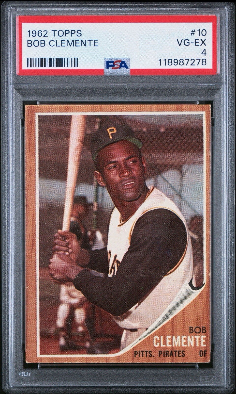 1962 Topps Baseball #10 Roberto Bob Clemente Pittsburgh Pirates HOF PSA 4 VG-EX