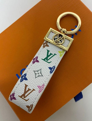 Louis Vuitton LV White Orange Monogram Dragonne Key Ring Keychain