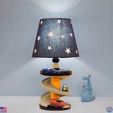 Table Lamp, Adorable 14 Inch Racing Road Style Kids Desk Lamp, Car Bedside Lamp
