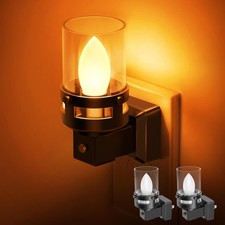 Candle Night Light Plug In 2 Pack Amber Night Lights Plug Into Wall Led Night