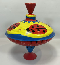 Vintage Lorenz Bolz Zirndorf Tin Spinning Top Ladybugs Yellow Red Blue Germany