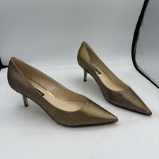 Nine West Heels Womens Size 9.5 M Arlene 2 Gold Stripe Pumps Pointed Toe