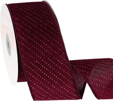 Wine Red Velvet Ribbon with Gold Dots, 2.5" x 10 Yards for Gift Wrapping