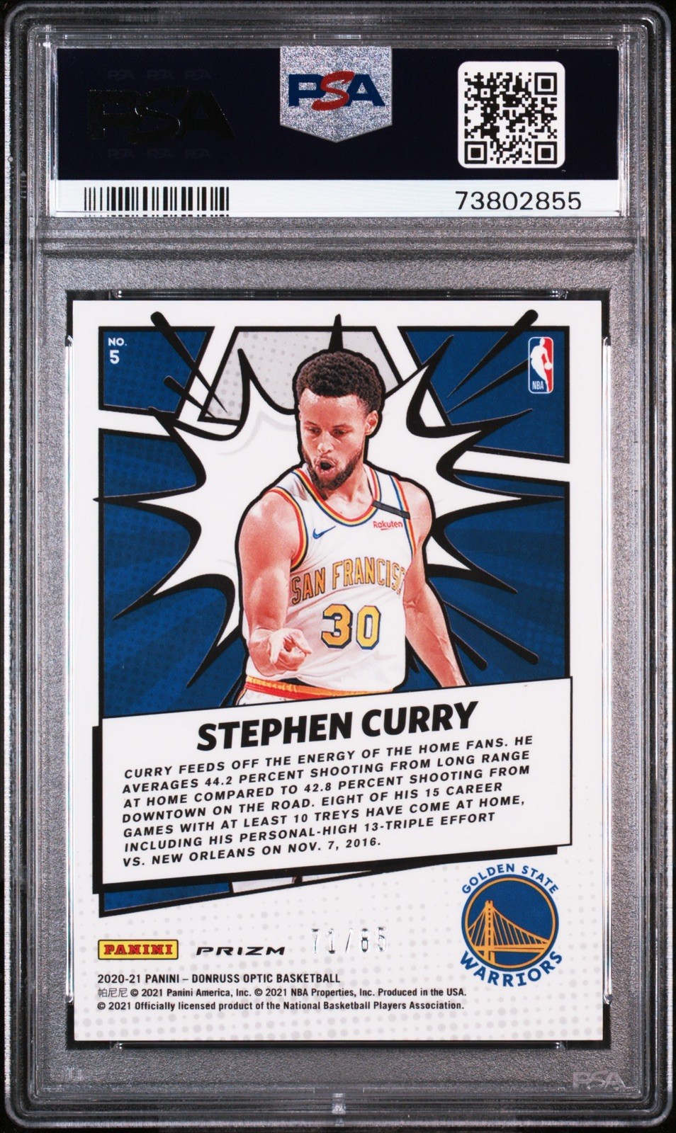 Stephen Curry PSA 10 2020-21 Optic My House! Blue Prizm #71/85 Warriors view 2