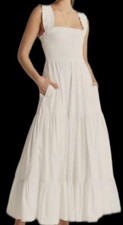 NWT Abercrombie & Fitch XL White Smocked Tiered Maxi Dress Ruffle Straps Pockets