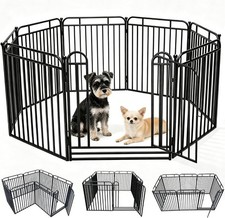 Heavy Duty Metal Dog Fence 24in High 8 Panels Portable Pet Playpen w Door