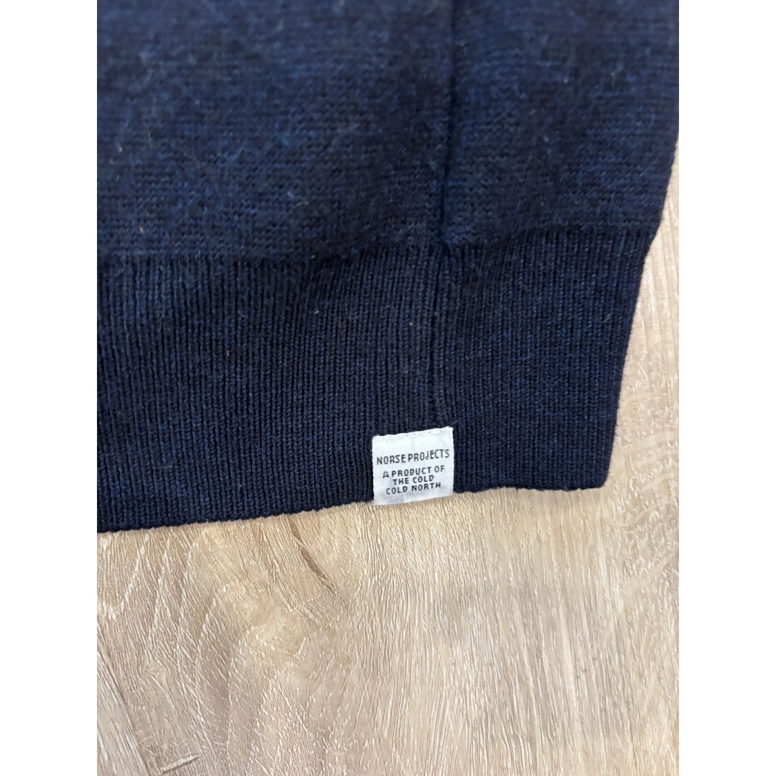 Norse Projects Mens Navy Blue Wool Knit Bomber Jacket Snap Front Small - product detail image 2