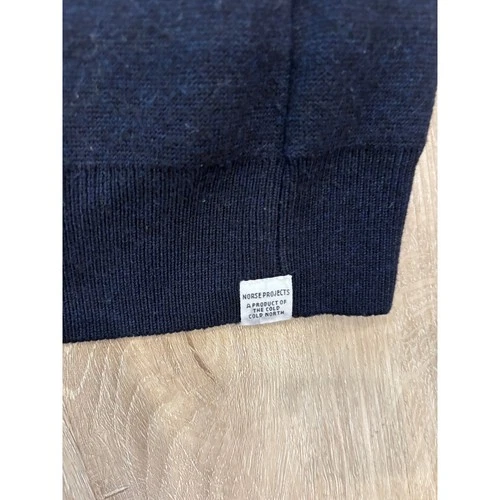 Norse Projects Mens Navy Blue Wool Knit Bomber Jacket Snap Front Small image 2