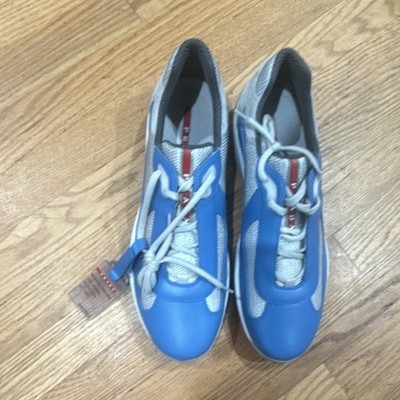 PRADA Blue Gray White Leather Mesh Low Top Lace Up Athletic 