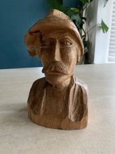Vintage Small Wooden Carved Man Bust Bavarian Blackforest Folk Art