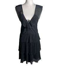 New Express Mini Tiered Dress Women's Medium Black Ruffle Trim Shawl Lapel