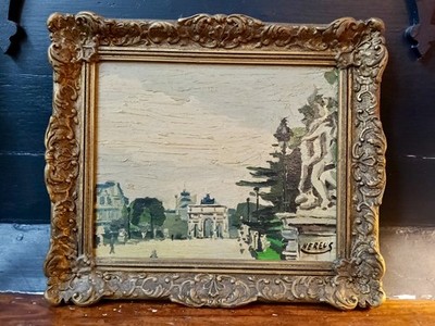 Vintage 1960 signiertes Ölgemälde, Impressionist, Tuilerien PARIS, alter verzierter Rahmen