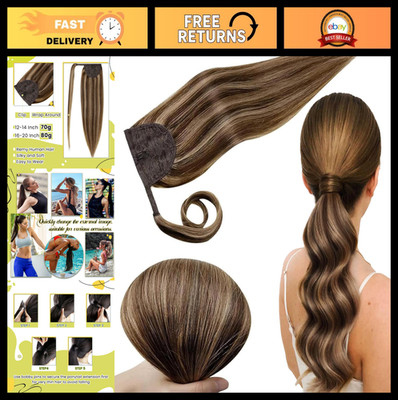 Real Hair Clip-in Ponytail Extension, 16'' Remy Human Hair, Soft Straight, Walnut