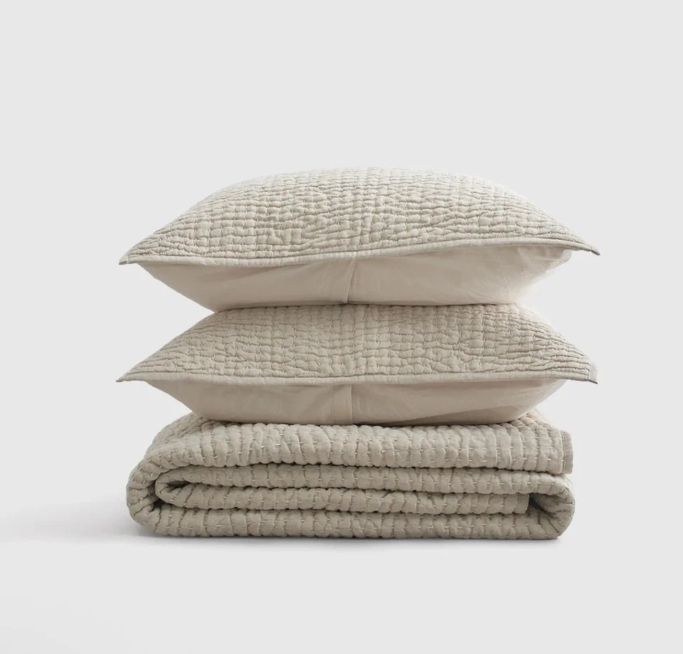 Quince European Linen Cotton Stitch Quilt Natural Full/Queen MSRP $267 - Image 3 of 4