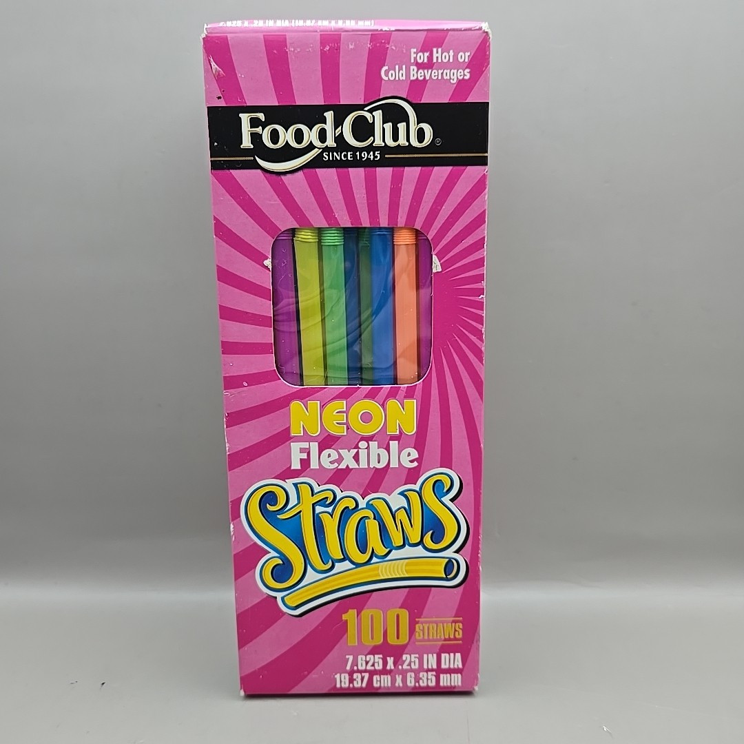NEW Vintage Topco Food Club Multicolor Neon Flexible Straws 100 Count Sealed Box