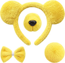 4pcs Yellow Bear Costume with Ears Headband Tail Nose Bow Tie