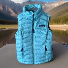 Patagonia Kids' Puffer Vest Goose Down, Light Green/blue Turquoise , Sz XS 5-6 