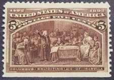 US Scott # 234 5 cent Brown Columbian Exposition 1893 Mint No Gum