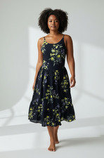 Time And Tru Black Floral Midi Sundress Sleeveless Tie Back Scoop Neck S